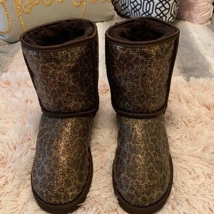 NEW UGG Brown Glitter Leopard Print Short Boots 6